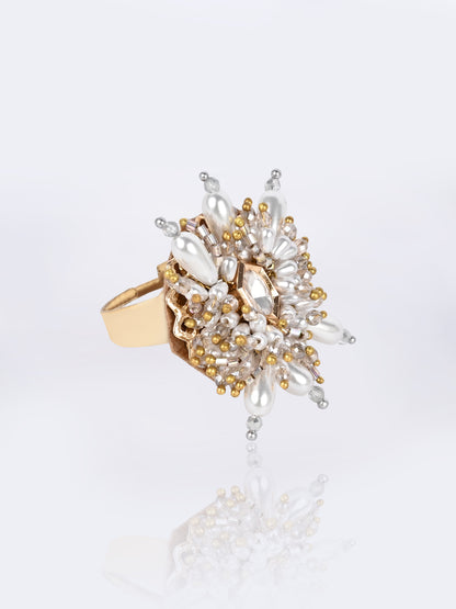 White Kundan Rose Gold Ring  Statement Kundan Ring D’oro