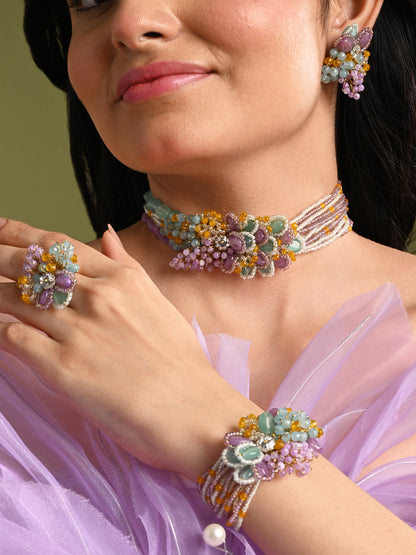 Colourful Stone Neckpieceset Of 4 For Haldi Mehendi Wedding
