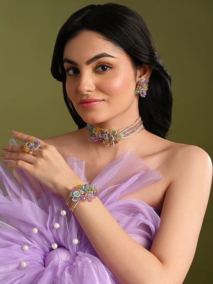 Colourful Stone Neckpieceset Of 4 For Haldi Mehendi Wedding