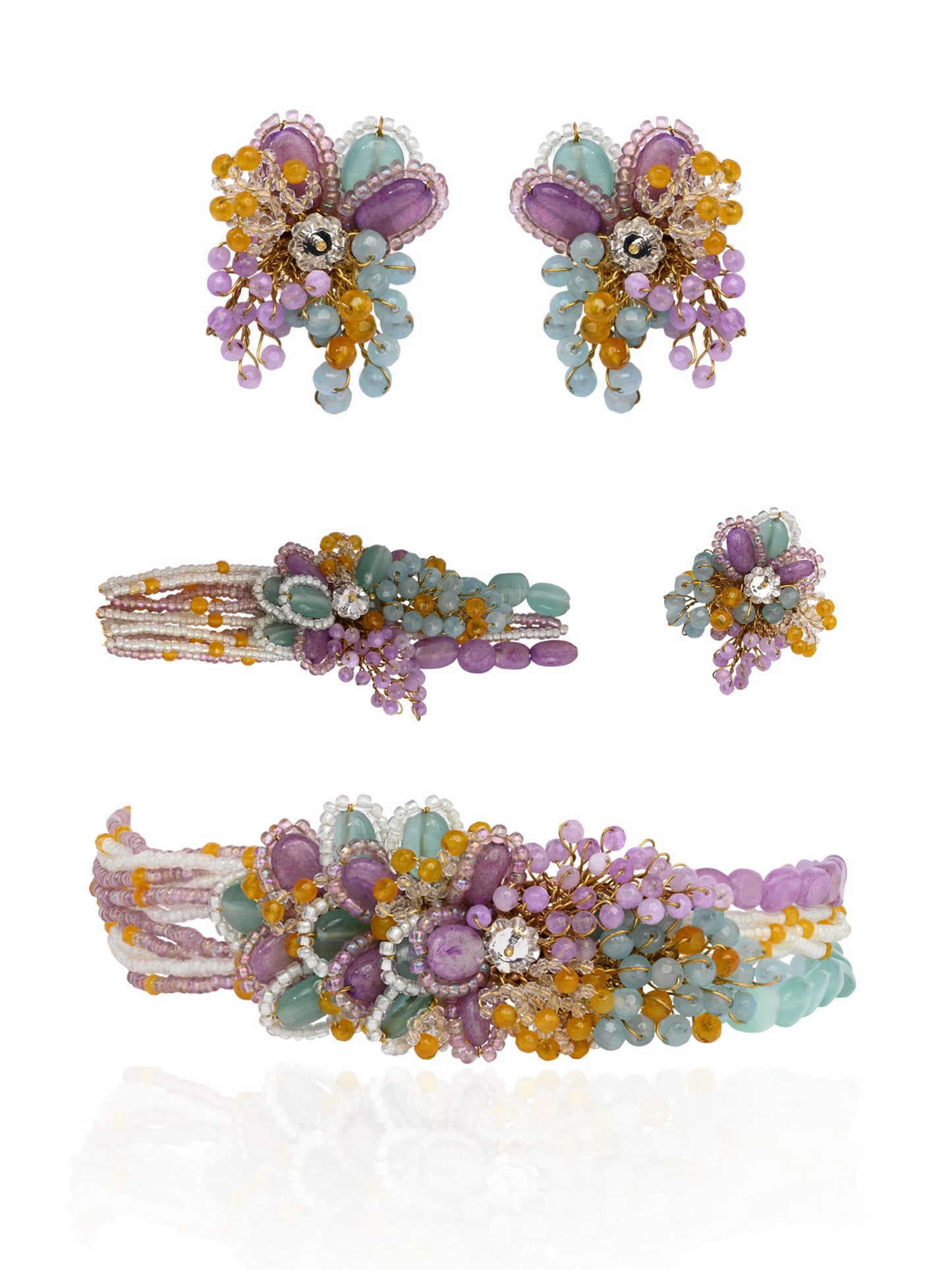 Colourful Stone Neckpieceset Of 4 For Haldi Mehendi Wedding