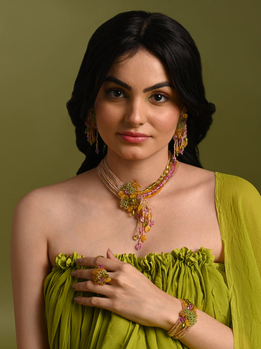 Colourful Stone Beaded Choker Set Of 4 For Women