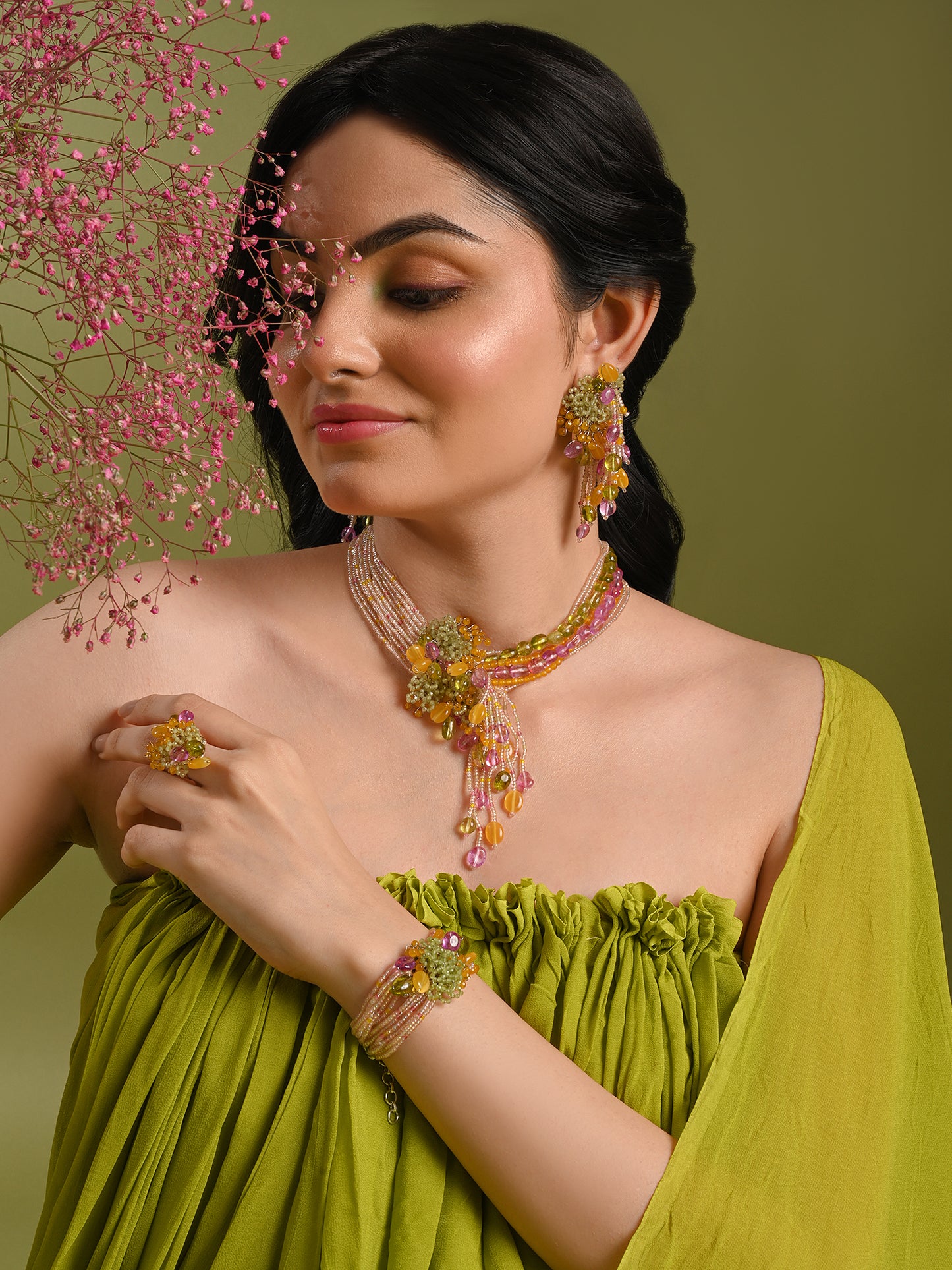 Colourful Stone Beaded Choker Set Of 4 For Women