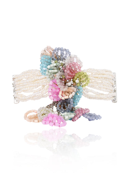 Pearl Necklace With Colourful Crystal Flower Bunch Pendant Earrings Bracelet Ring