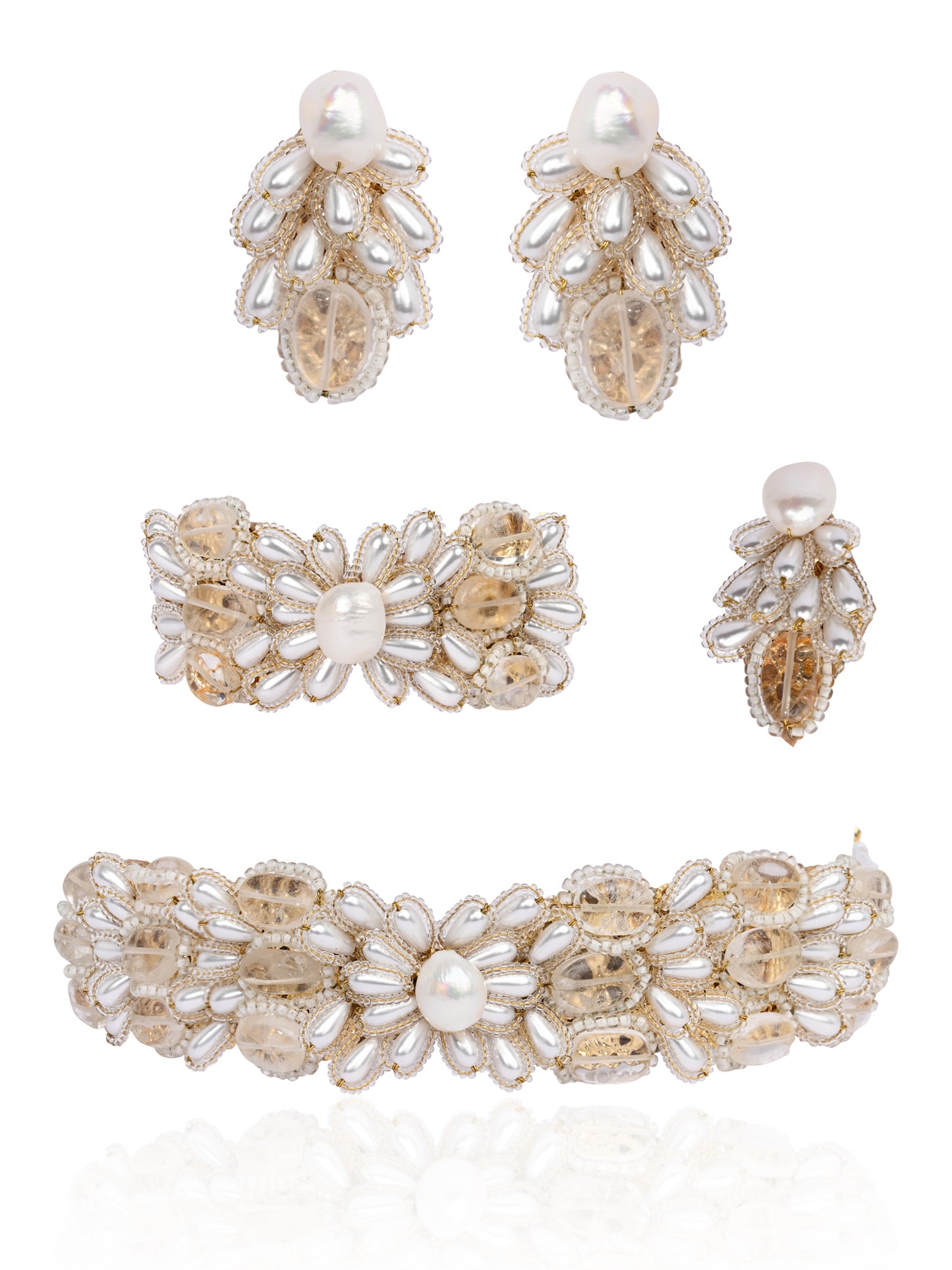 White Pearl And Stone Butterfly Choker Set Of 4 Engagement Trendy Jewelry