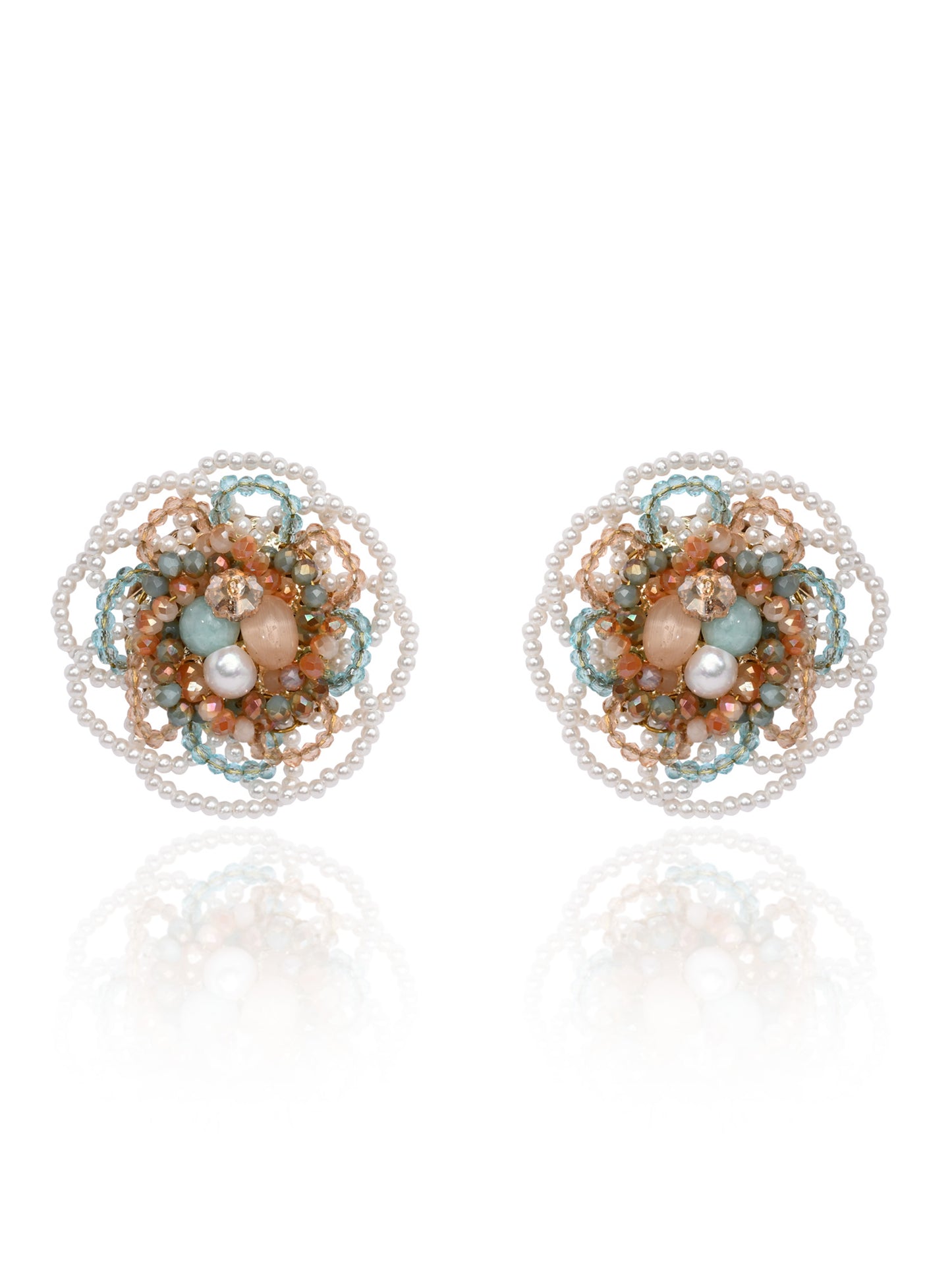 Multicolour Flower Pearl Beaded Stone Choker Earrings Ring & Bracelet