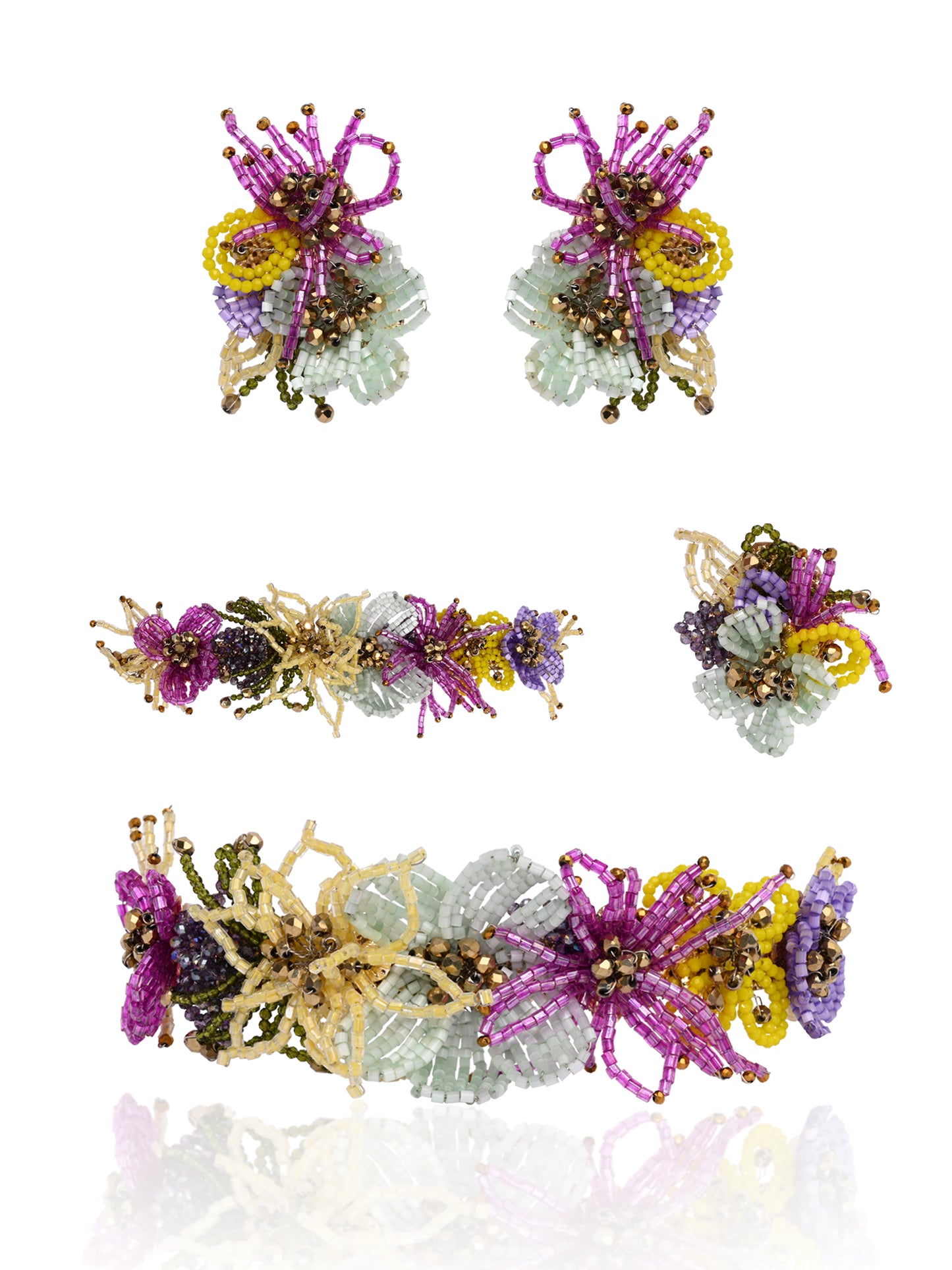 Colourful Crystal Classic Floral Choker Set Of 4 Gold Plated