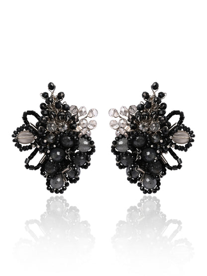 Jet Black Stone Crytal Silver Plated Cocktail Choker Necklace Set Of 4