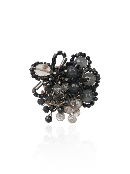 Jet Black Stone Crytal Silver Plated Cocktail Choker Necklace Set Of 4