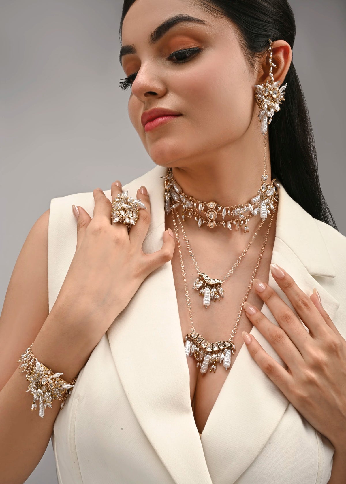 Detachable Kundan Statement Choker Set | Gold & Silver Dual-Tone Rose Gold Chain Necklace | Multi-Way Bridal Jewellery