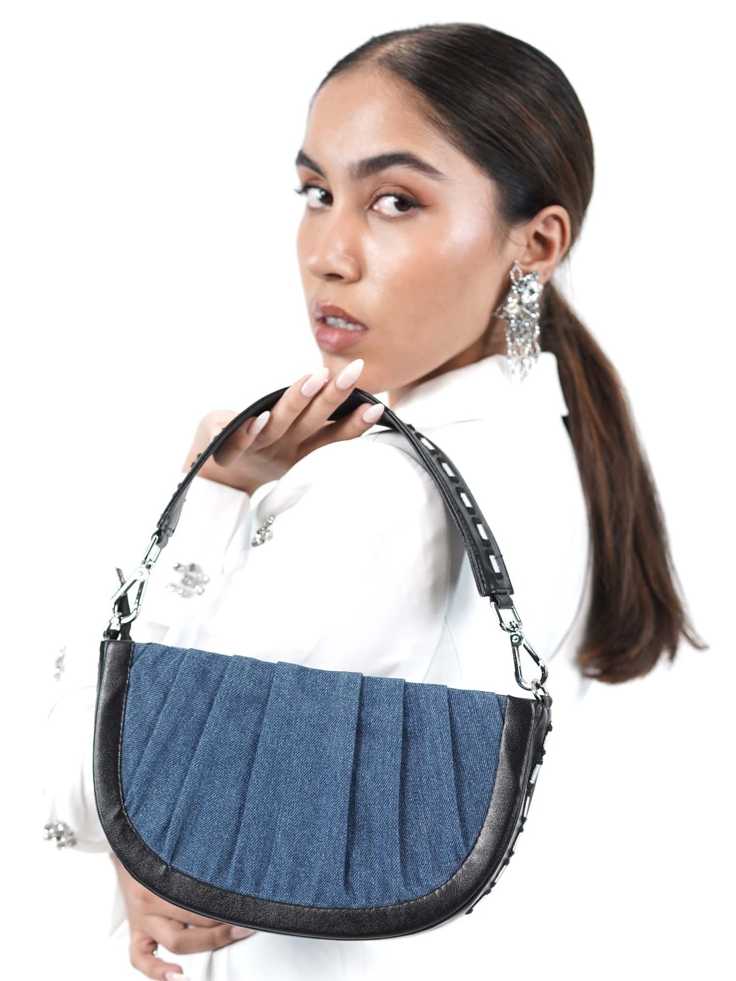 Denim Swagger Shoulder Bag - Blue