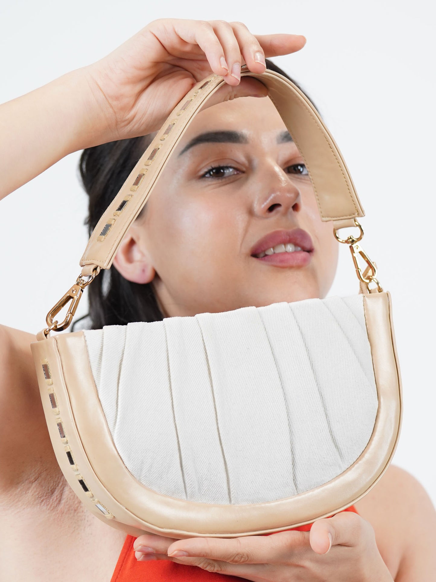 Denim Swagger Shoulder Bag - White