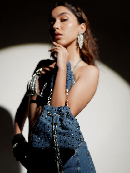 Stardust Denim Bucket Bag - Blue