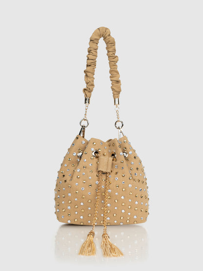 Stardust Denim Bucket Bag - Beige