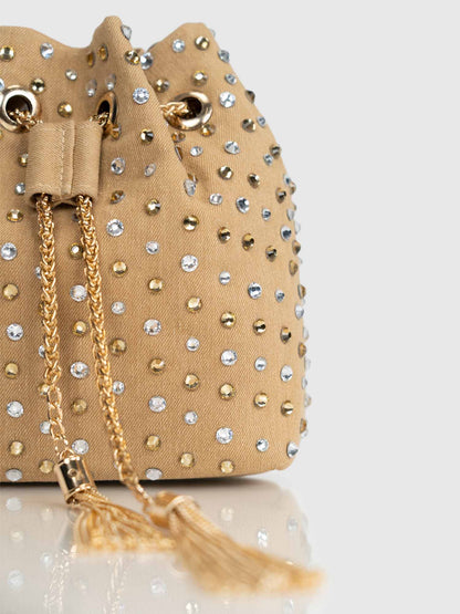 Stardust Denim Bucket Bag - Beige