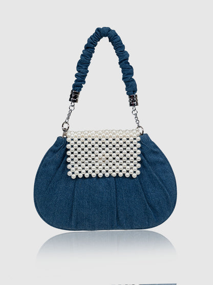 Denim Pearl Wrist Bag - Blue