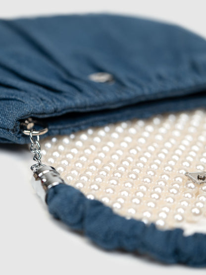 Denim Pearl Wrist Bag - Blue
