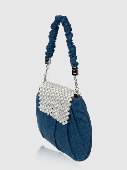 Denim Pearl Wrist Bag - Blue
