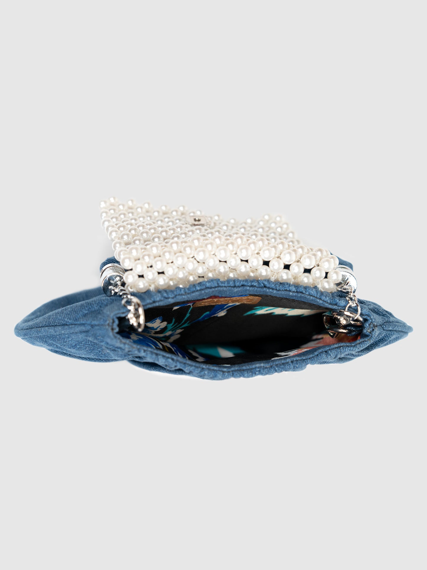 Denim Pearl Wrist Bag - Blue