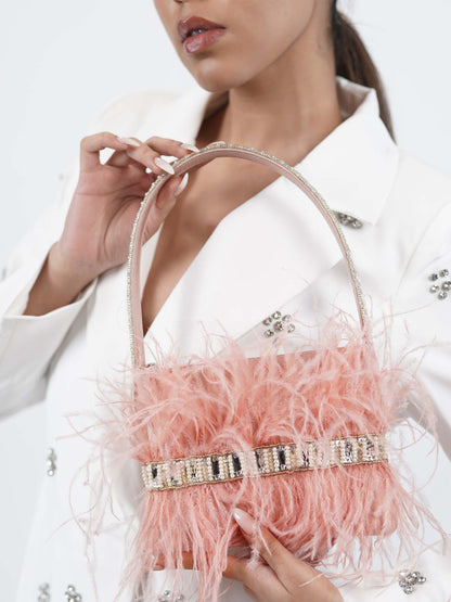 Feather Panache Top Handle Bag- Peach