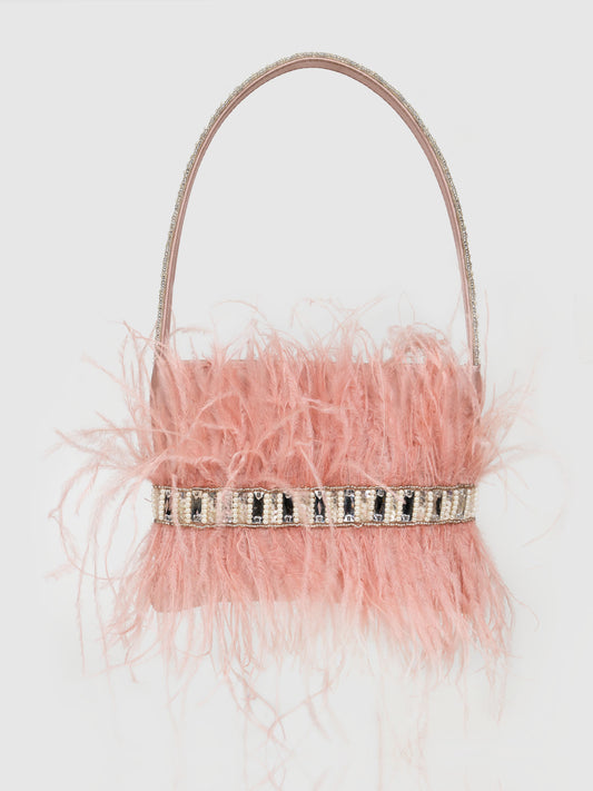 Feather Panache Top Handle Bag- Peach