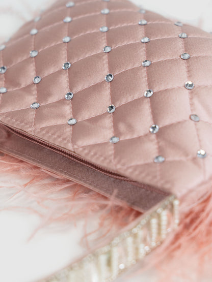 Feather Panache Top Handle Bag- Peach