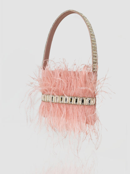 Feather Panache Top Handle Bag- Peach