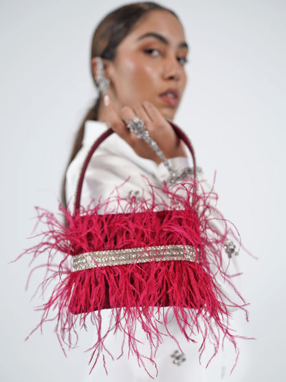 Feather Panache Top Handle Bag - Pink