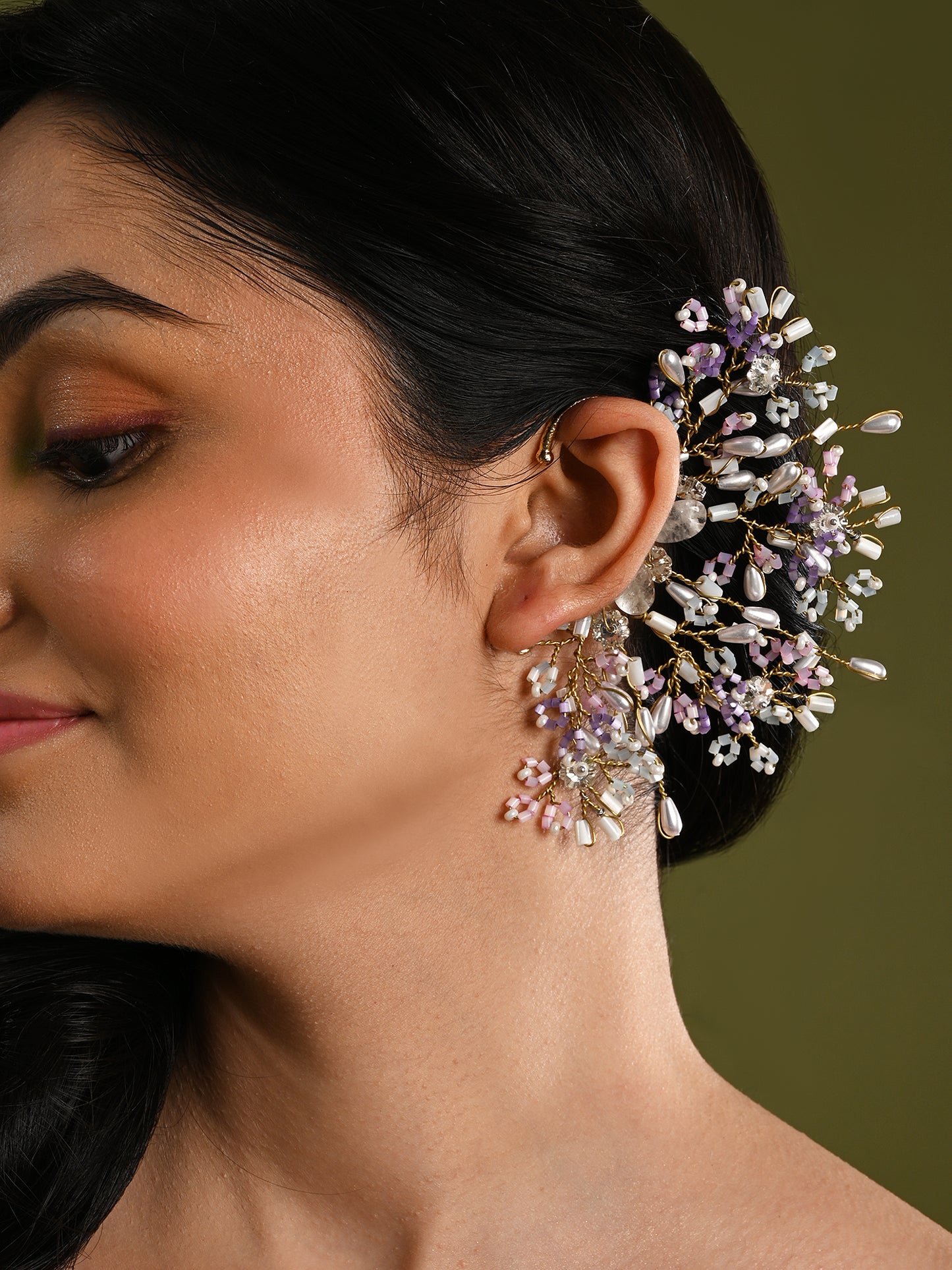 Crystal And Stone Pastel Designer Earcuff For Women