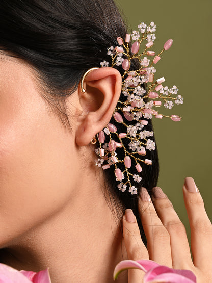Pink Baby Pink Handmade Goldplated Earcuff For Women