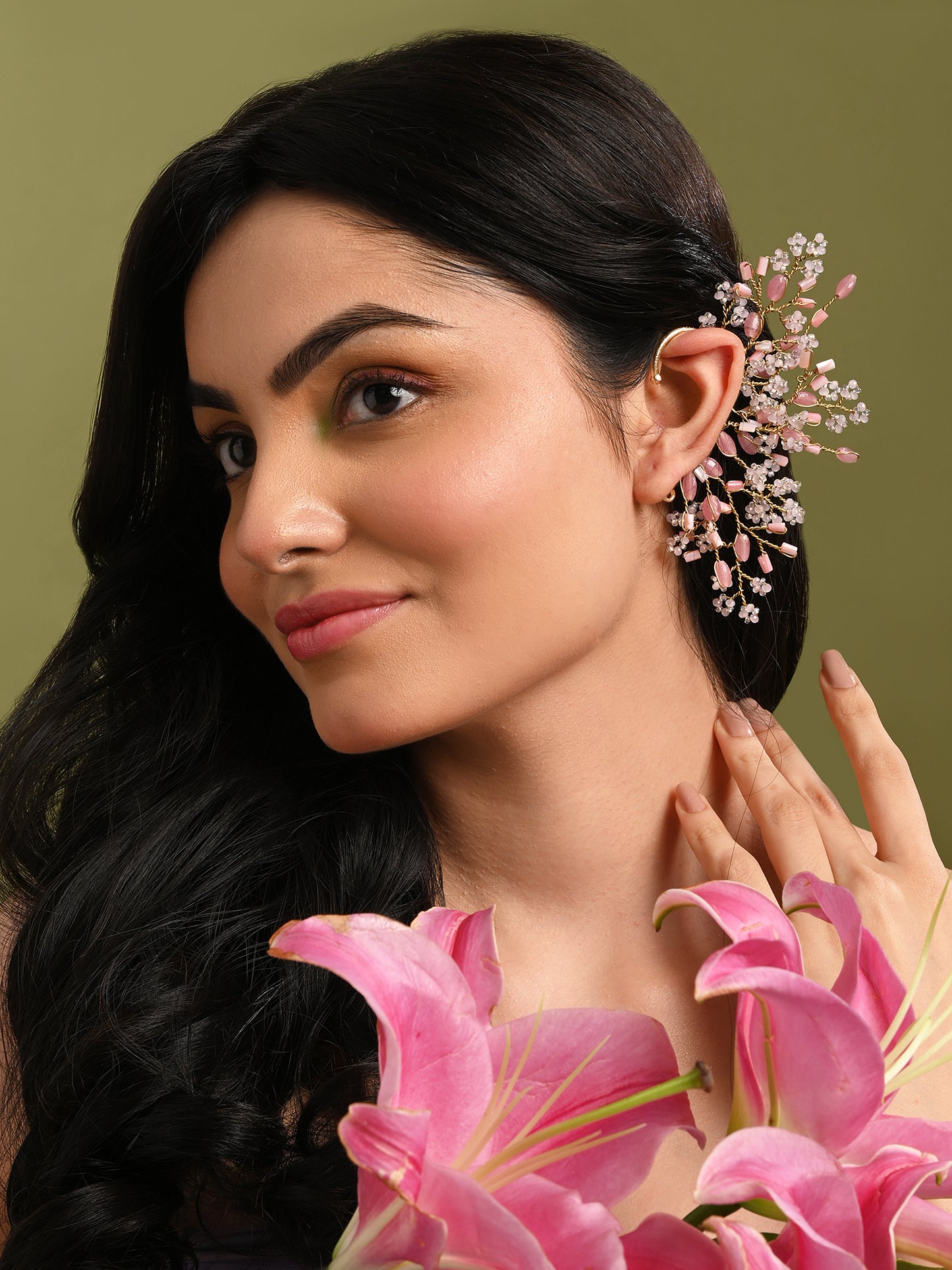 Pink Baby Pink Handmade Goldplated Earcuff For Women