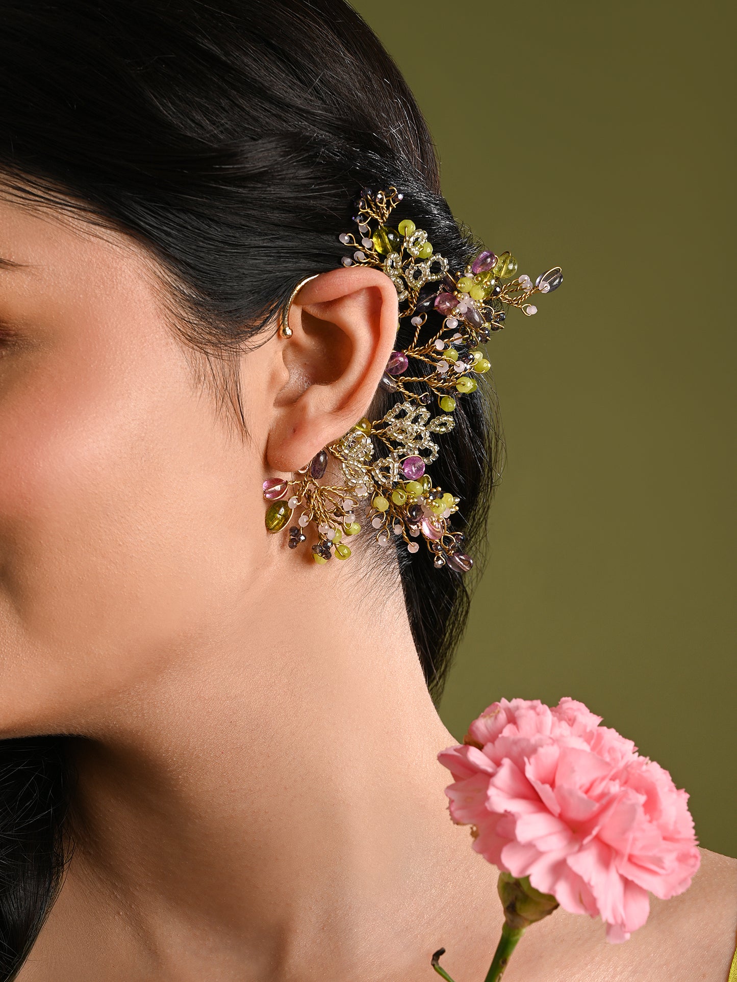Multicolour Stones With Crystal Handmade Earcuff
