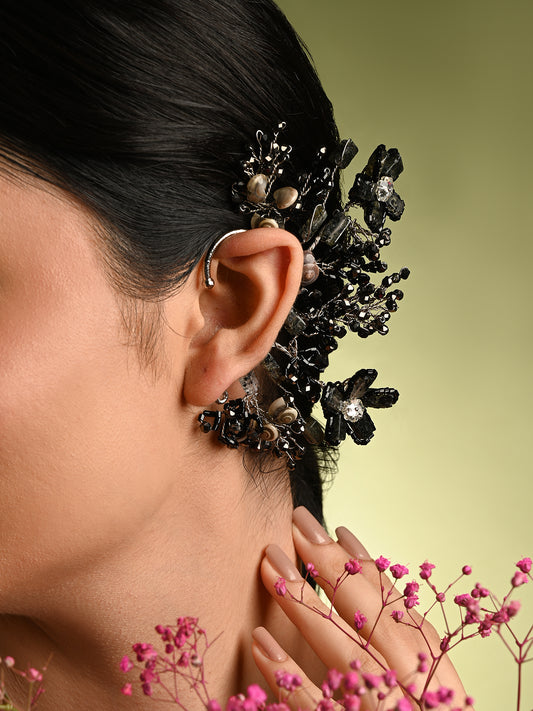 Balck Grey Stone Earcuff For Cocktail Party