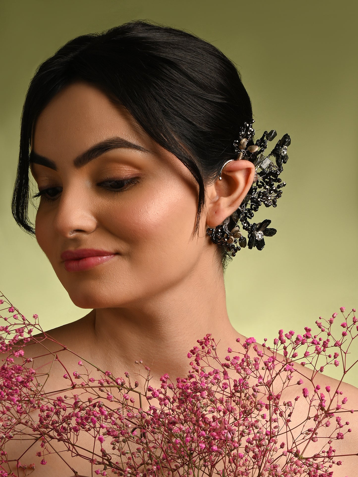 Balck Grey Stone Earcuff For Cocktail Party