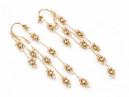 Gold Plated Kundan Layered Earcuff With Earrings Designed With White Colour Semi-Precious Stones And Light In Weight Bold Look Contemporary Style