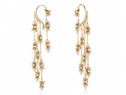 Gold Plated Kundan Layered Earcuff With Earrings Designed With White Colour Semi-Precious Stones And Light In Weight Bold Look Contemporary Style