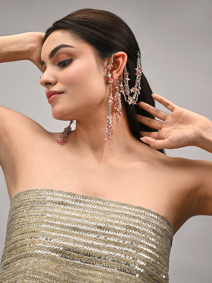 Viral And Trending Silver Plated Earcuff Earrings With Hair Extension Layers For A Fusion Style