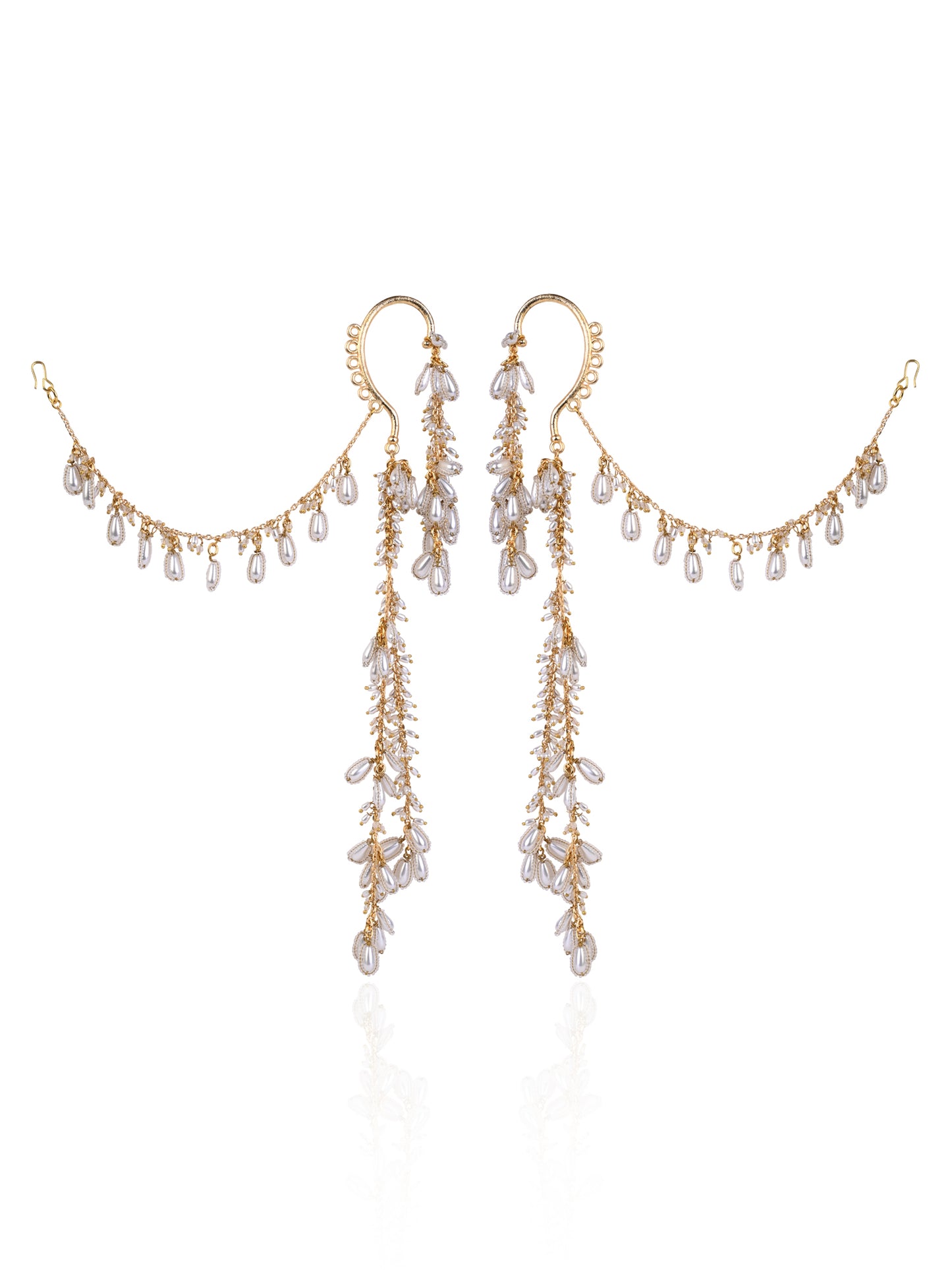 Pearl Drop Bunches Hangings Earcuff With Side Kaan Chain Bejeweling The Hair Style