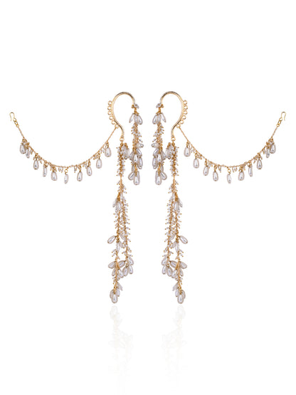 Pearl Drop Bunches Hangings Earcuff With Side Kaan Chain Bejeweling The Hair Style