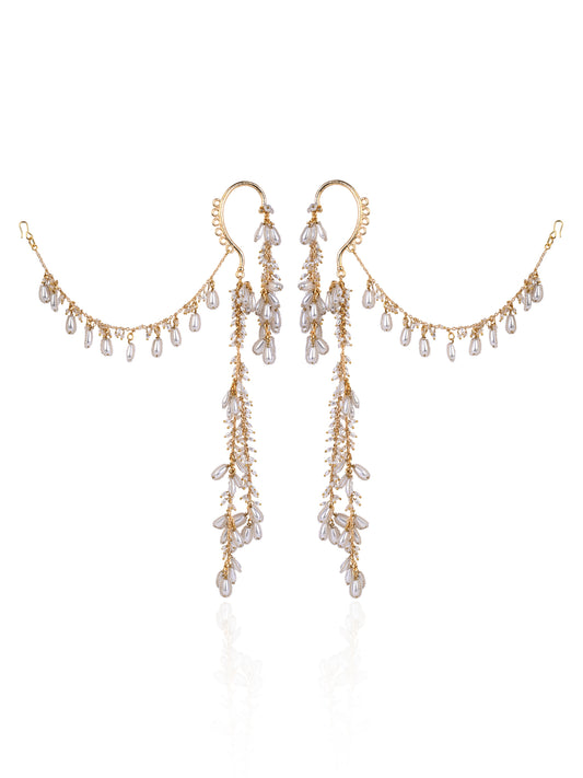 Pearl Drop Bunches Hangings Earcuff With Side Kaan Chain Bejeweling The Hair Style