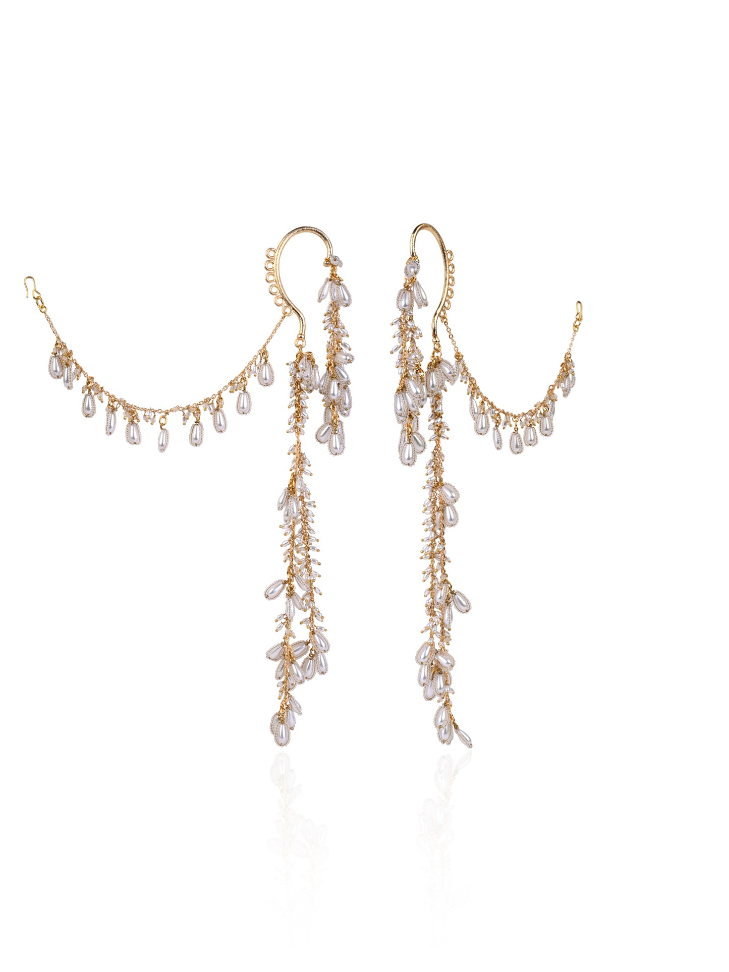 Pearl Drop Bunches Hangings Earcuff With Side Kaan Chain Bejeweling The Hair Style