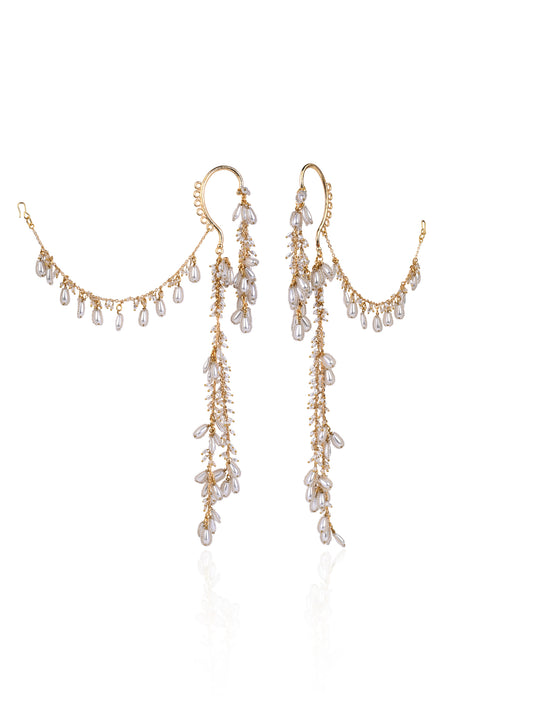 Pearl Drop Bunches Hangings Earcuff With Side Kaan Chain Bejeweling The Hair Style