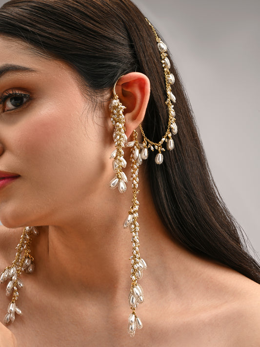 Pearl Drop Bunches Hangings Earcuff With Side Kaan Chain Bejeweling The Hair Style