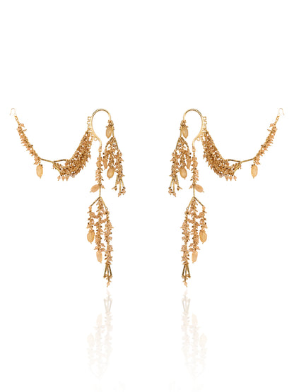 Trending Earcuff Earrings With Golden Hanging For Versatile Look With Extending Kaan Chain To Pin In The Hair For An Hair Style