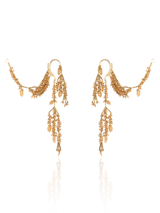 Trending Earcuff Earrings With Golden Hanging For Versatile Look With Extending Kaan Chain To Pin In The Hair For An Hair Style