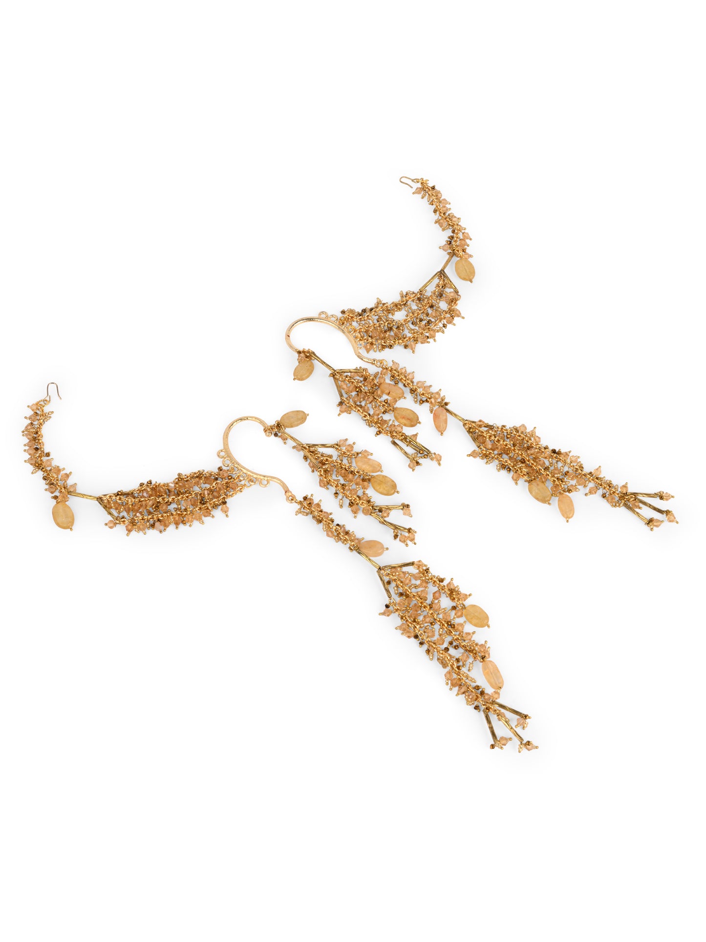 Trending Earcuff Earrings With Golden Hanging For Versatile Look With Extending Kaan Chain To Pin In The Hair For An Hair Style