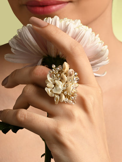 Crystal Round Ivory Shell Adjustable Earrings