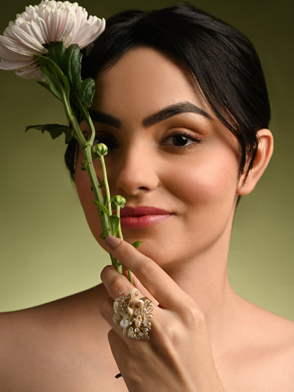 Crystal Round Ivory Shell Adjustable Earrings