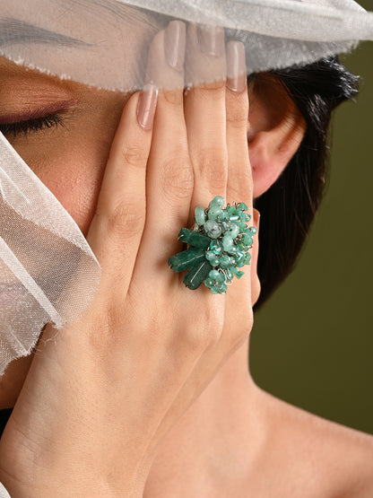Silver Plated Green Stone Adjustable Wedding Ring