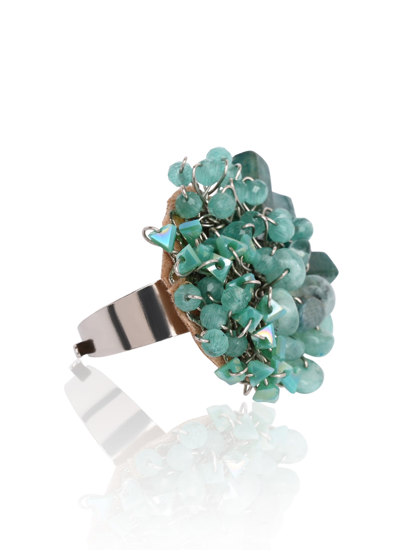 Silver Plated Green Stone Adjustable Wedding Ring