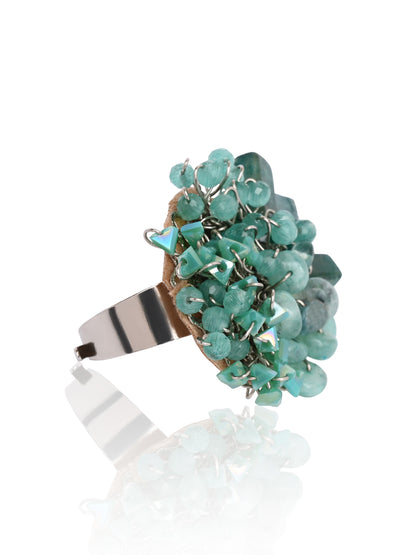 Silver Plated Green Stone Adjustable Wedding Ring